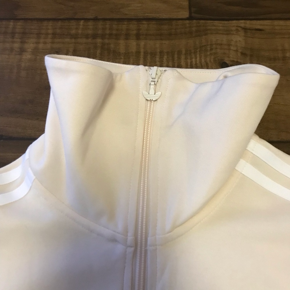 adidas Cream Zip-Front Track Jacket with White Stripes - Picture 8 of 8